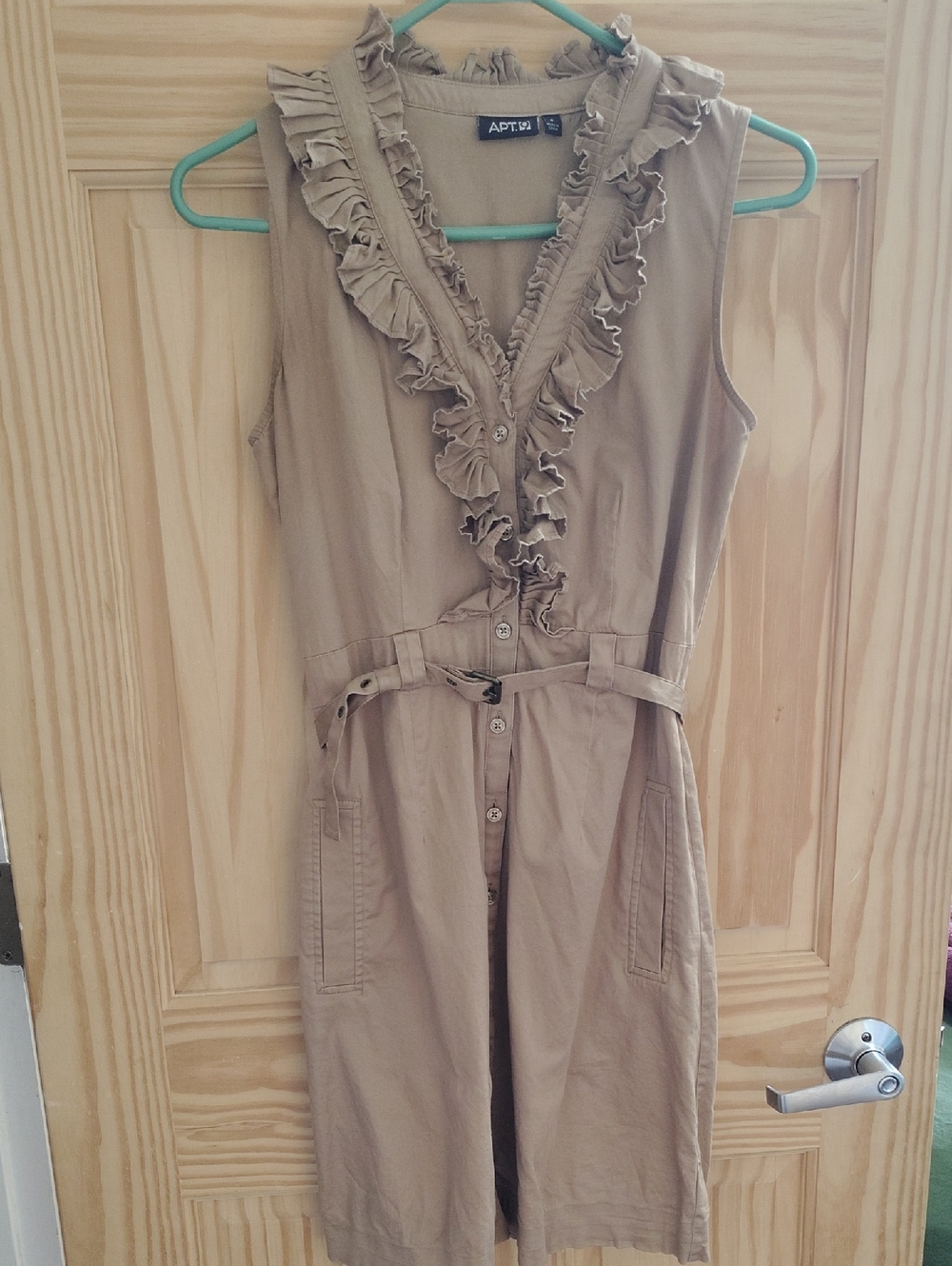 Apt. 9 Tan Ruffle Sleeve‑Less  Dress with Removable Belt